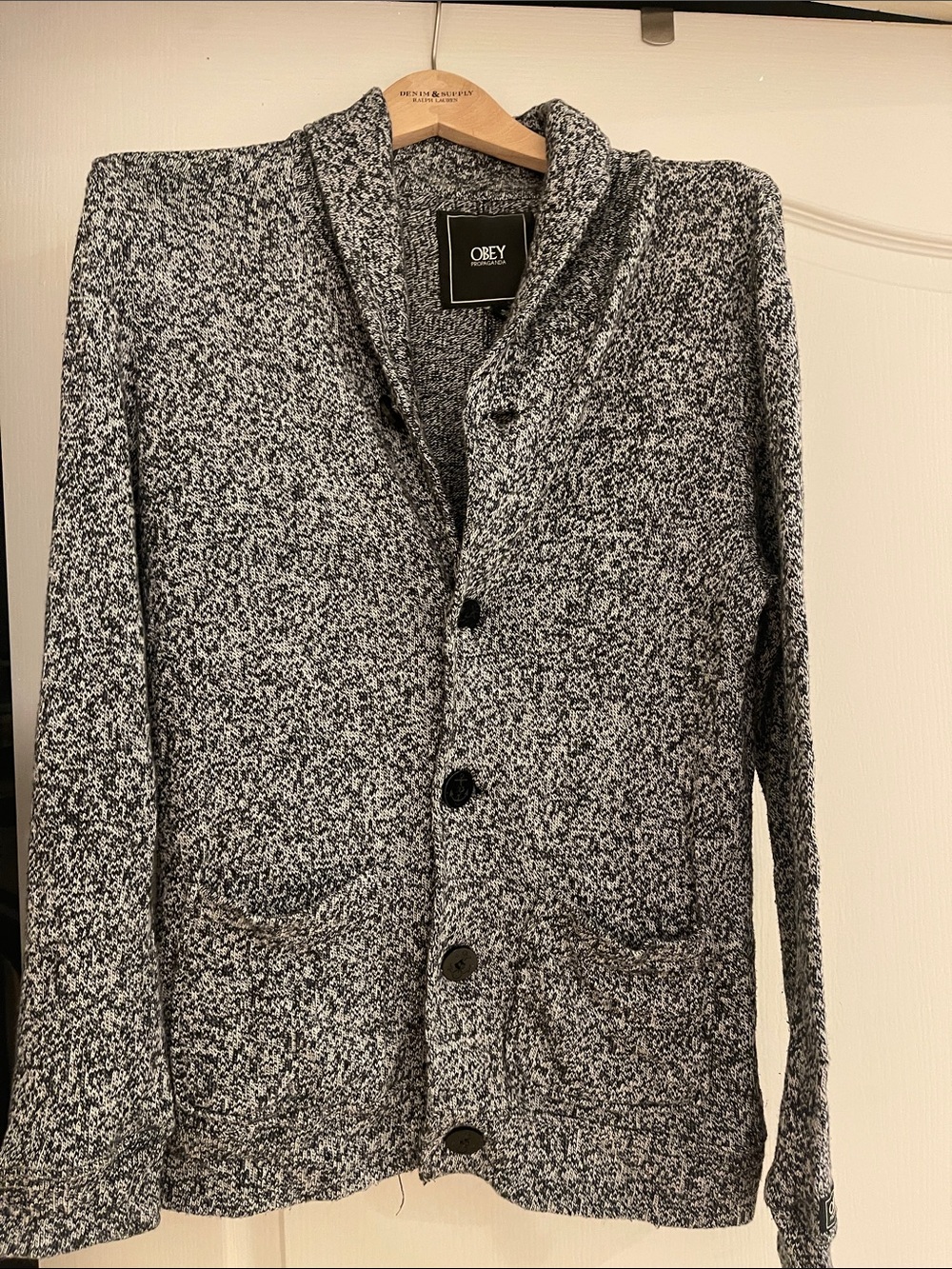 Obey Black & White Marled Knit Cardigan